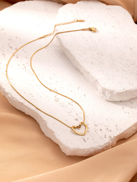 Collier pendentif en forme de cœur creux, bijoux en acier Tainless pour femmes | chaîne de clavicule simple | cadeau de bijoux